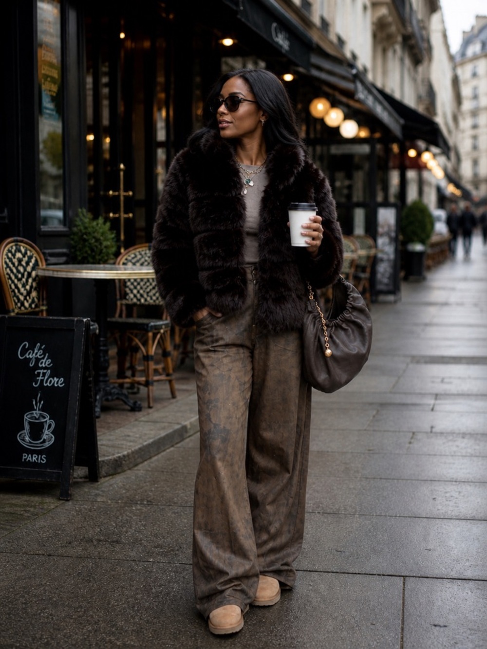 Lisa Colly Faux Fur Brown Cropped Coat – XL (Runs Small) Chic Winter Style